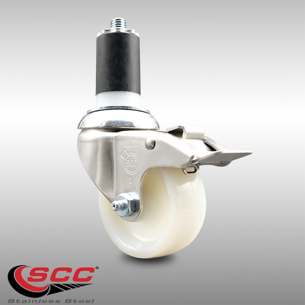 3 Inch 316SS Nylon Wheel Swivel 1-5/8 Inch Expanding Stem Caster Lock Brake SCC